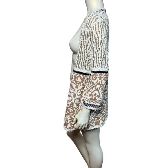 Chico's Luxury Textured Cardigan White Gold Bronze Open Front Size 2 Bouclé Knit - Picture 3 of 10